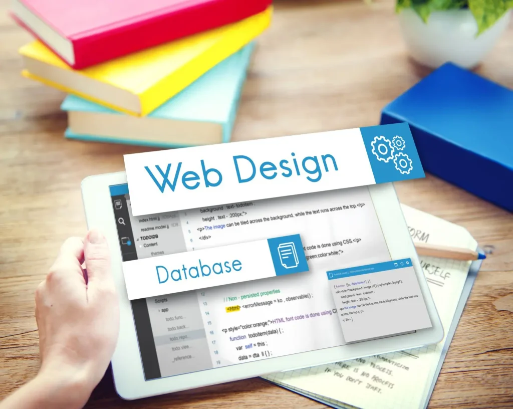 Tablet displaying a web design interface and coding workspace representing Sydney's Best Web Design Agency creating responsive business websites.